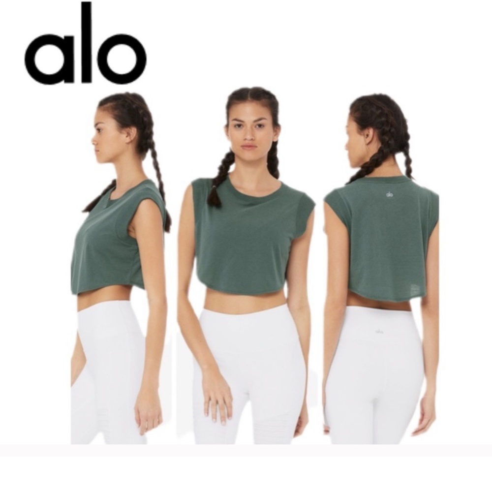 Alo Yoga Echo Tee cropped NWT small seagrass